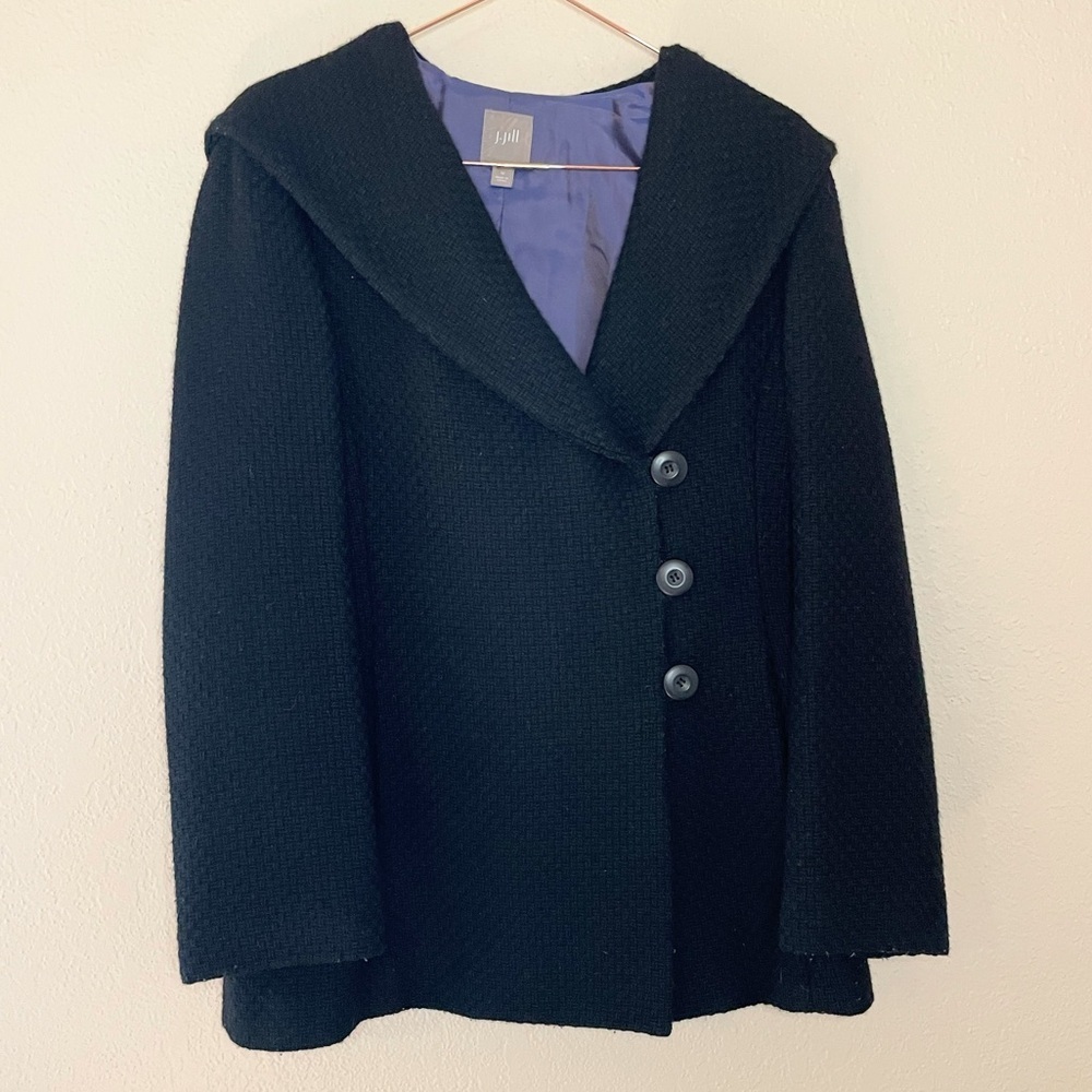 J.Jill Black Wool-Blend Hooded Coat | Quiet Luxury Minimalist Style